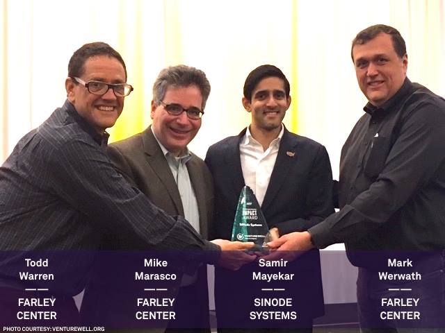 Samir Mayekar of SiNode received his award with the support of Mark Werwath, Todd Warren and Mike Marasco of the Farley Center