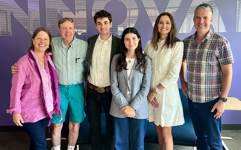 Pictured left to right: Farley Director Hayes Ferguson, Bob Shaw (’70, MM ’81), Trevor Abbott (’26), Victoria Israel (’26), Jennifer Morehead (’00, MBA ’08), and Mark Desky (’88, MS ’90) 