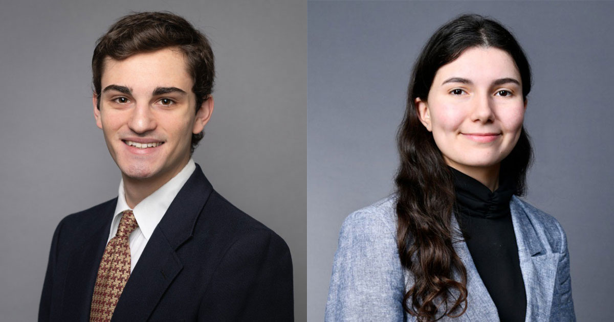 Left to right: Trevor Abbott ('26) and Victoria Israel ('26) are the 2025 Morehead Family Innovator Fellows.